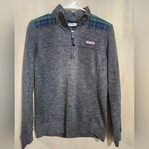 Vineyard Vines Classic Quarter Zip Sweater Plaid Gray Size Xs